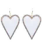 White Heart enamel earrings with bling trim