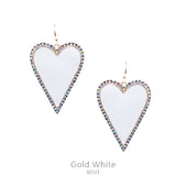 White Heart enamel earrings with bling trim