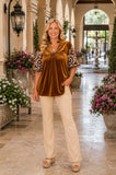 Golden Honey Velvet embroidery blouse