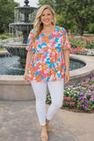 Blue, Orange, Pink Floral Baby Doll Top