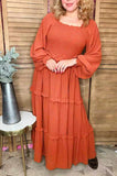 Rust Orange smocked tiered Dress