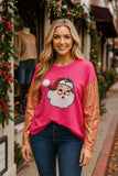 Fabulous HOLIDAY Pink Santa Top with  leopard sleeves