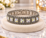 Bling Square stones, Silver trim, stretch bracelet