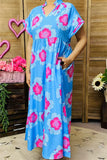 3X Blue Maxi Dress with pink flowers