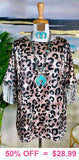 VELVET LEOPARD FRINGE SLEEVE TOP