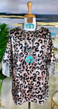 VELVET LEOPARD FRINGE SLEEVE TOP