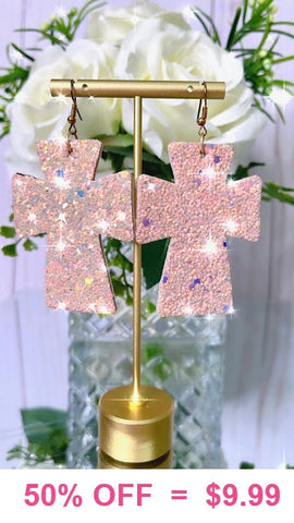 Blush Glitter Cross Earrings