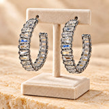 Square Glass Stone Open Hoop Earring