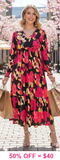 S, M, 3X : Black & Pink Floral Long Sleeve Dress