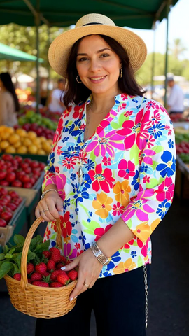 3X : Colorful Flower print top