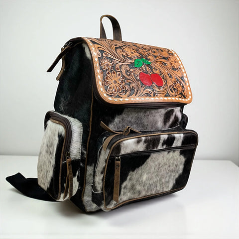 Western Genuine Leather cow hide backpack w/ tooling & cherry – Shop Southern Charm