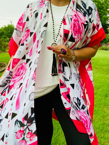 Floral Rose sheer kimono shawl
