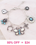 Bling & Turquoise silver Charm bracelet