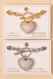 Silver chain bracelet with rinestone bling heart