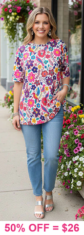 3X Colorful Floral & bird print Top