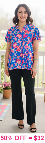Blue Floral flutter top