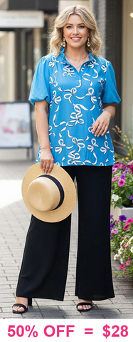 Beautiful Blue Bow Top ruffle collar