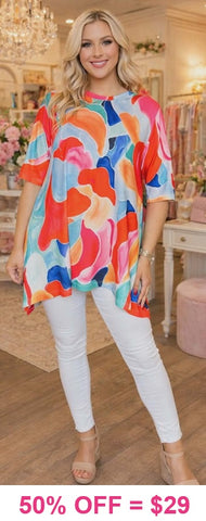 Blue & Orange print poncho style tunic top