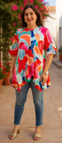 Blue & Orange print poncho style tunic top