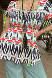 L, XL, 2X, 3X Tribal smocked baby doll top