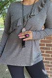 Storage Grey long sleeve top with ruffle