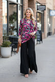 Pink, Black, Mint criss cross neck top