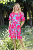 Turquoise Dress pink floral print