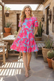 Turquoise Dress Pink Floral Print