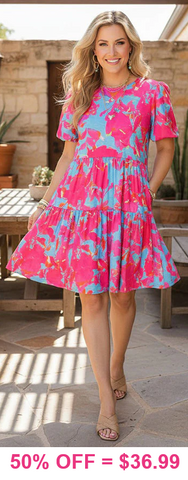 Turquoise Dress Pink Floral Print