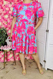 Turquoise Dress pink floral print
