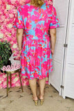 Turquoise Dress pink floral print
