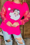 Fabulous HOLIDAY Pink Santa Top with  leopard sleeves
