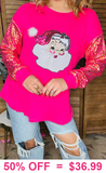 Fabulous HOLIDAY Pink Santa Top with  leopard sleeves