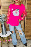 Fabulous HOLIDAY Pink Santa Top with  leopard sleeves