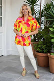 Orange, Pink, Yellow flutter sleeve top