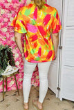 Orange, Pink, Yellow flutter sleeve top