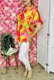 Orange, Pink, Yellow flutter sleeve top