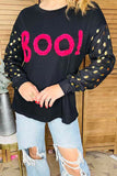 Pink fuzzy BOO top with gold polka dot sleeves