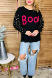 Pink fuzzy BOO top with gold polka dot sleeves