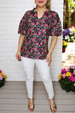 Black Floral Blouse Bubble Sleeves