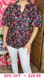 Black Floral Blouse Bubble Sleeves