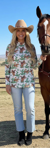 Cactus Horse Western mesh top
