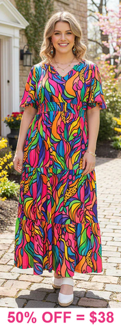 S, M, L, XL Colorful Print Maxi dress
