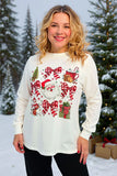 Christmas bows & Santa white long sleeve top