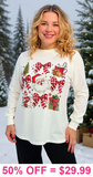 Christmas bows & Santa white long sleeve top