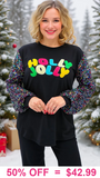 HOLLY JOLLY Black top with sequin sleeves