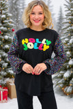 HOLLY JOLLY Black top with sequin sleeves