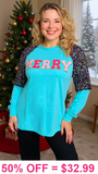 MERRY Blue long sleeve sequin shoulders