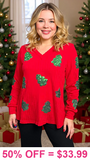 Sequin Trees Red sweater textured top
