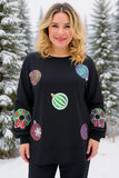 Black long sleeve top with Sequin Ornaments